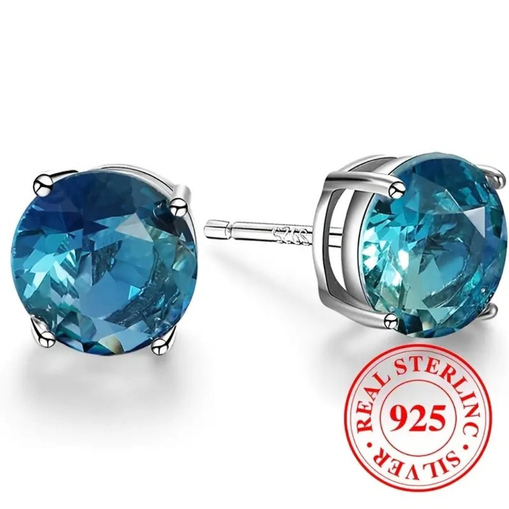Beautiful 4 Ct Blue Tourmaline Real Solid 925 Silver Hypoallergenic Earrings